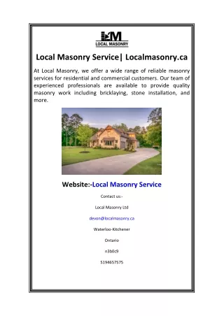 Local Masonry Service Localmasonry.ca