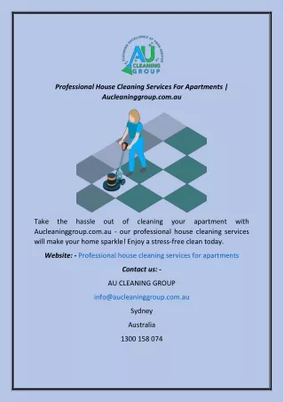 Professional House Cleaning Services For Apartments | Aucleaninggroup.com.au