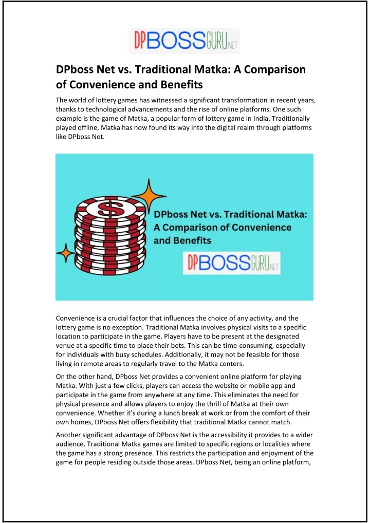 dpboss net vs traditional matka a comparison