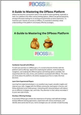 A Guide to Mastering the DPboss Platform