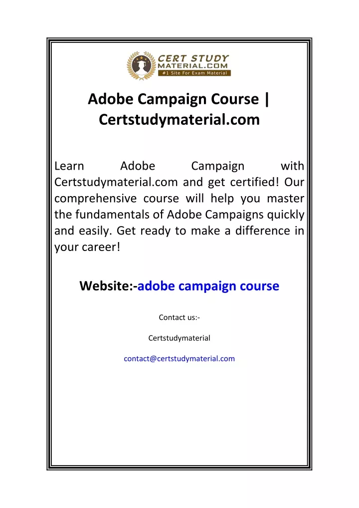 adobe campaign course certstudymaterial com