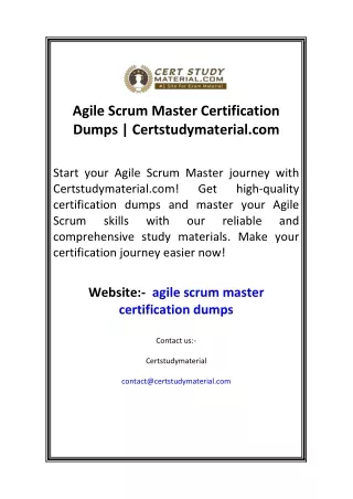 Agile Scrum Master Certification Dumps Certstudymaterial.com