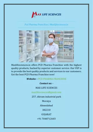 Pcd Pharma Franchise | Maxlifesciences.in