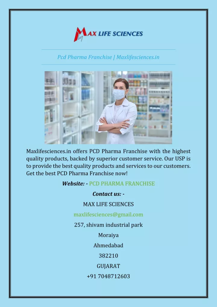 pcd pharma franchise maxlifesciences in