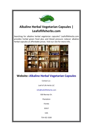 Alkaline Herbal Vegetarian Capsules Leafoflifeherbs.com