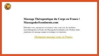 Massage Thérapeutique du Corps en France  Massagedes5continents.com