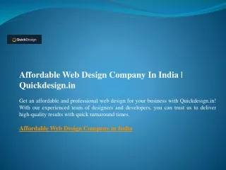 Affordable Web Design Company In India  Quickdesign.in