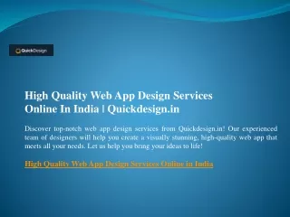 High Quality Web App Design Services Online In India  Quickdesign.in