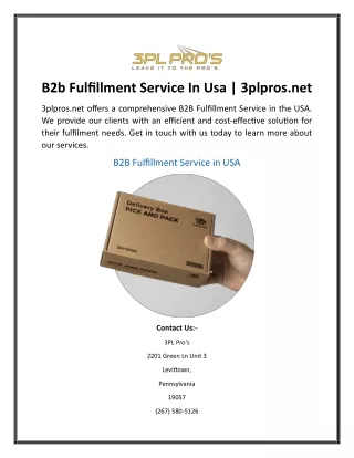 B2b Fulfillment Service In Usa  3plpros.net