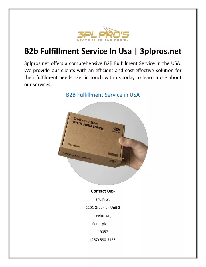 b2b fulfillment service in usa 3plpros net