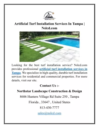 Artificial Turf Installation Services In Tampa  Nslcd