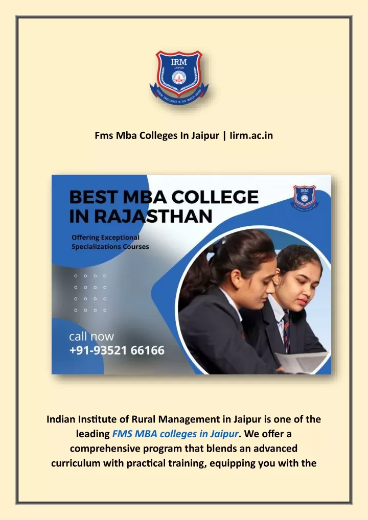 fms mba colleges in jaipur iirm ac in