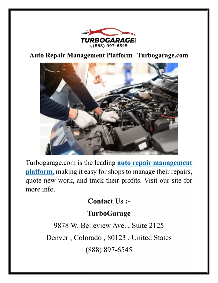 auto repair management platform turbogarage com