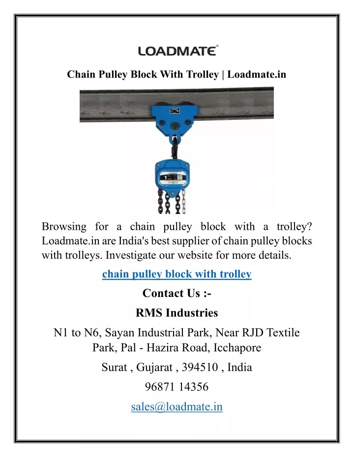 chain pulley block with trolley loadmate in