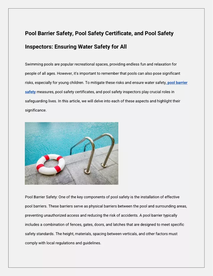 pool barrier safety pool safety certificate