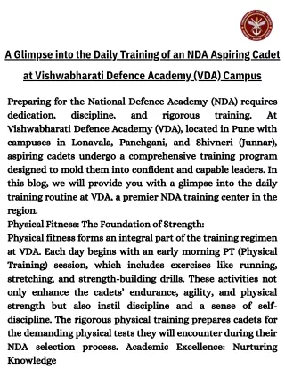 A Glimpse into the Daily Training of an NDA Aspiring Cadet at Vishwabharati Defence Academy (VDA) Campus
