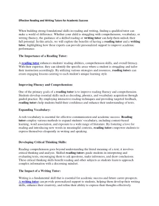 effective reading and writing tutors for academic