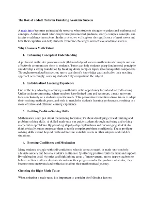 the role of a math tutor in unlocking academic