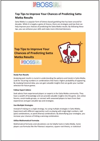 Top Tips to Improve Your Chances of Predicting Satta Matka Results
