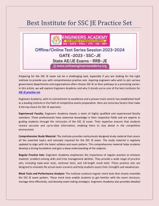 best institute for ssc je practice set
