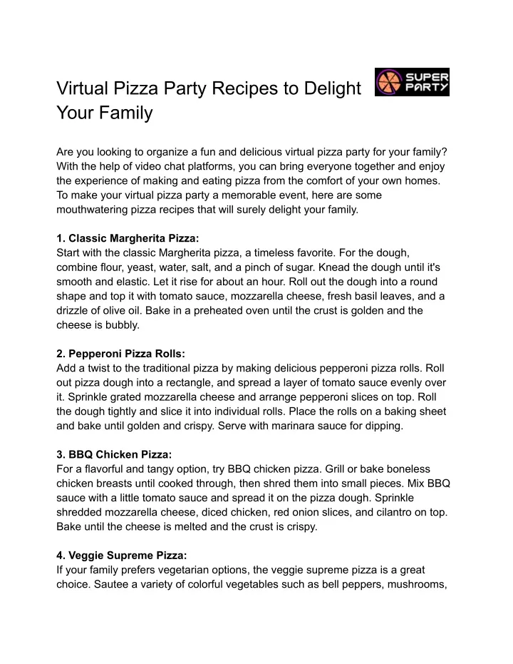 virtual pizza party recipes to delight your family