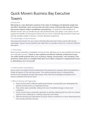 Quick Movers Business Bay Executive Towers