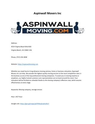 Aspinwall Movers Inc