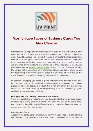 Most Unique Types of Business Cards You May Choose