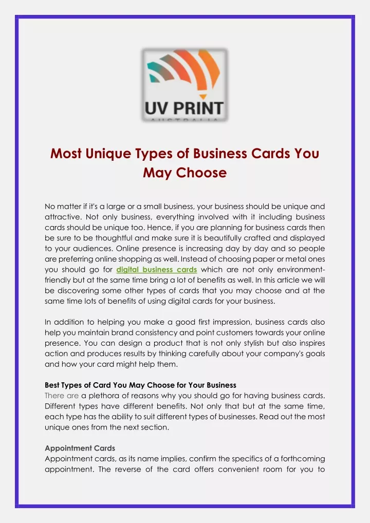 most unique types of business cards you may choose