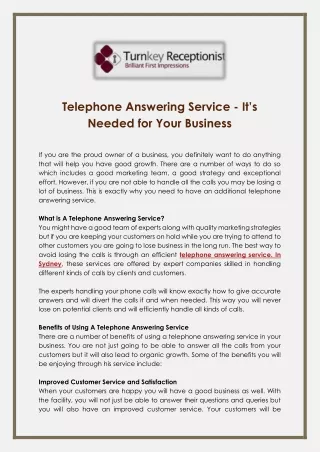 Telephone Answering Service - Its Needed for Your Business