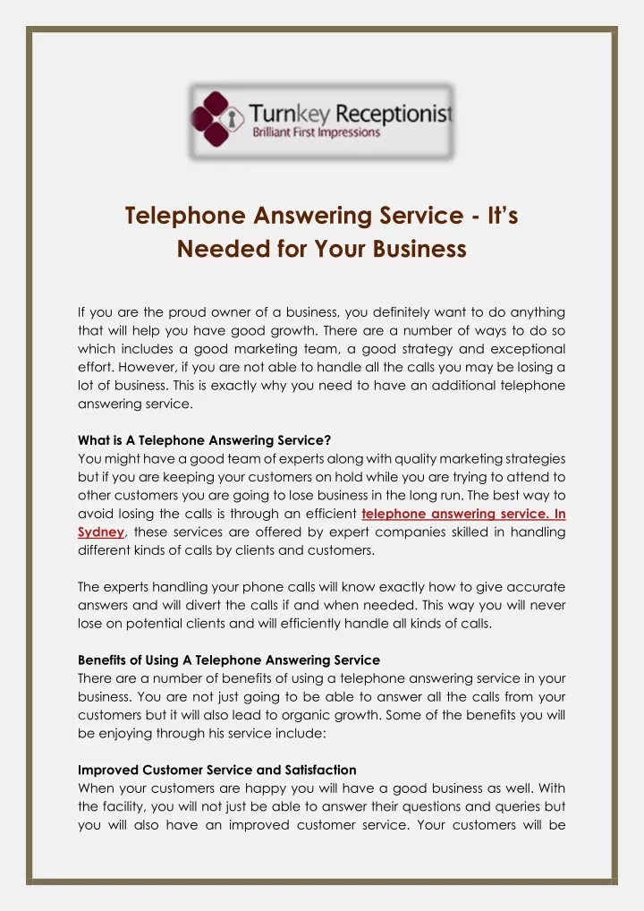 telephone answering service it s needed for your