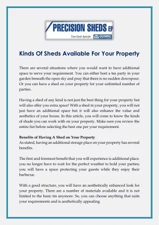 Kinds Of Sheds Available For Your Property