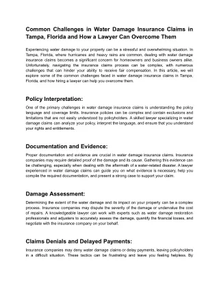 Common Challenges in Water Damage Insurance Claims in Tampa, Florida and How a Lawyer Can Overcome Them.docx