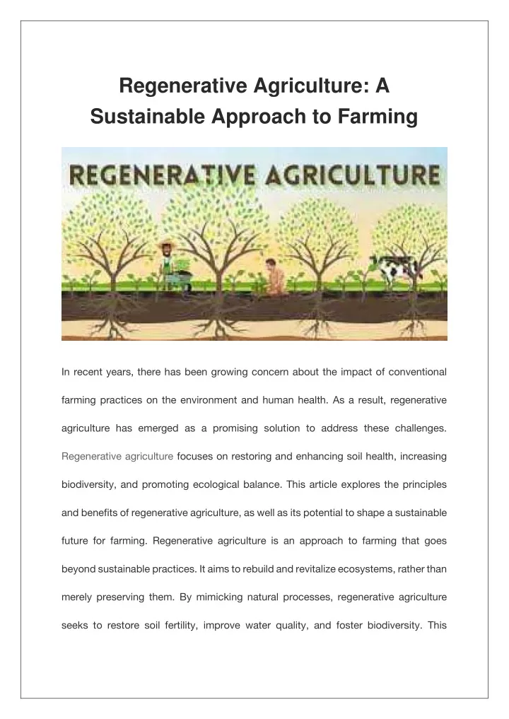 regenerative agriculture a sustainable approach