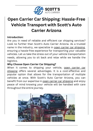 Open Carrier Car Shipping Hassle-Free Vehicle Transport with Scott's Auto Carrier Arizona