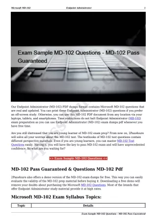 Exam Sample MD-102 Questions - MD-102 Pass Guaranteed