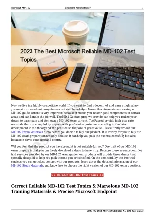 2023 The Best Microsoft Reliable MD-102 Test Topics