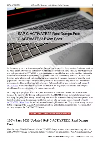 SAP C-ACTIVATE22 Real Dumps Free - C-ACTIVATE22 Exam Fees