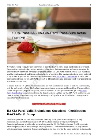 100% Pass IIA - IIA-CIA-Part1 Pass-Sure Actual Test Pdf