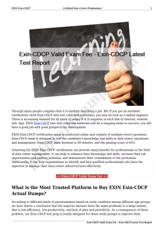 Exin-CDCP Valid Exam Fee - Exin-CDCP Latest Test Report