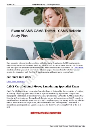 Exam ACAMS CAMS Torrent - CAMS Reliable Study Plan