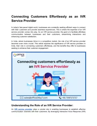 Connecting Customers Effortlessly as an IVR Service Provider