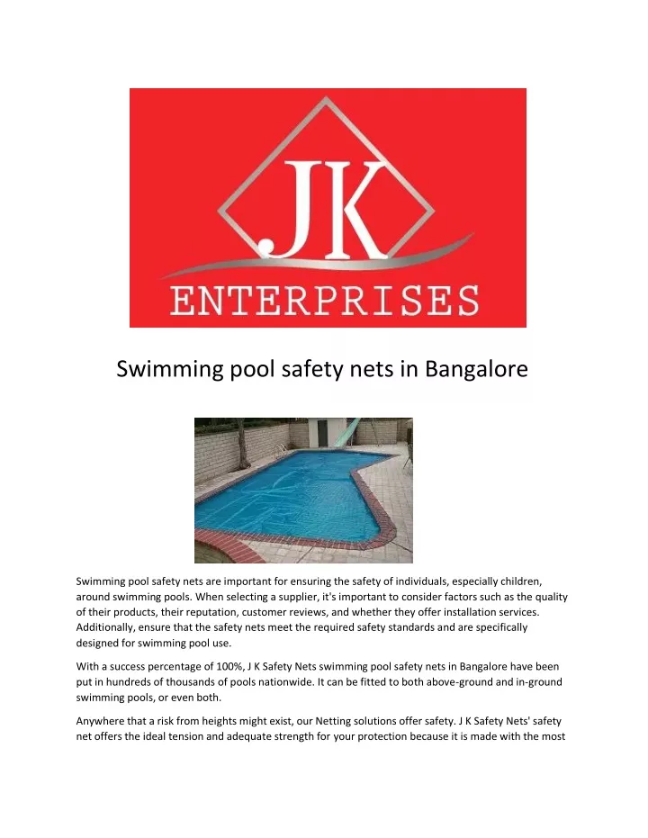 swimming pool safety nets in bangalore