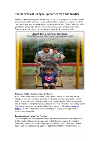 the benefits of using a hip carrier for your