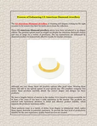 Process of Enhancing CZ-American Diamond Jewellery
