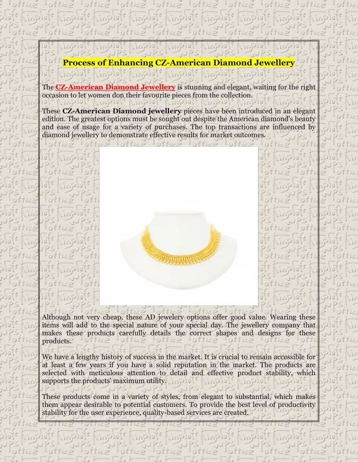process of enhancing cz american diamond jewellery