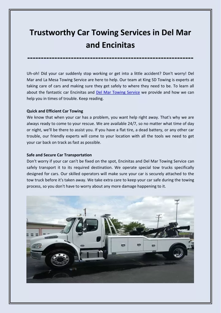 trustworthy car towing services