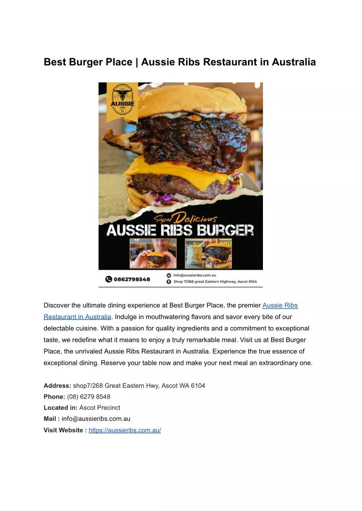 best burger place aussie ribs restaurant