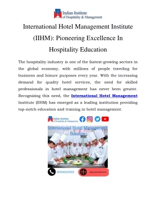 International Hotel Management Institute Call- 9011413447