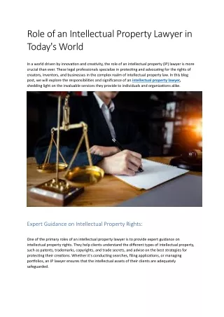 Role of an Intellectual Property Lawyer in Today's World